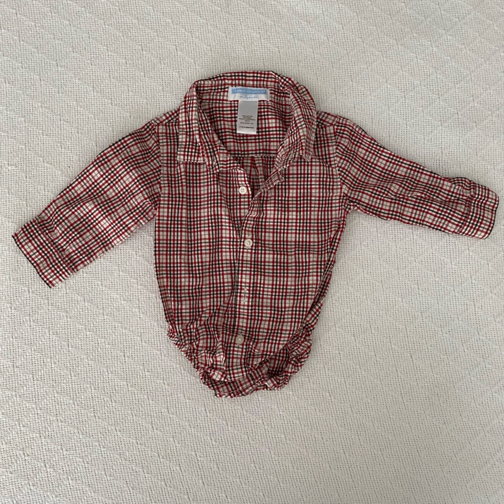 Janie and Jack Baby Plaid Button Down Bodysuit 3-6M EUC 100% cotton